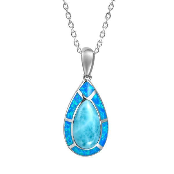 The picture shows a 925 sterling silver larimar teardrop pendant.