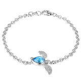 The picture shows a 925 sterling silver larimar sea turtle bracelet.
