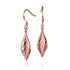 The picture shows a pair of 14K rose gold maile leaf hook earrings.