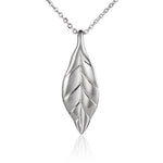In this photo there is a medium sized sterling silver maile leaf pendant.