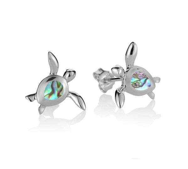 Sterling silver Seaturtle Stud backed earrings, featuring an abalone shell. 