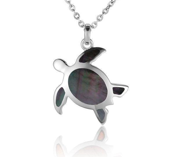 Sterling silver sea turtle pendant with black mother of pearl.