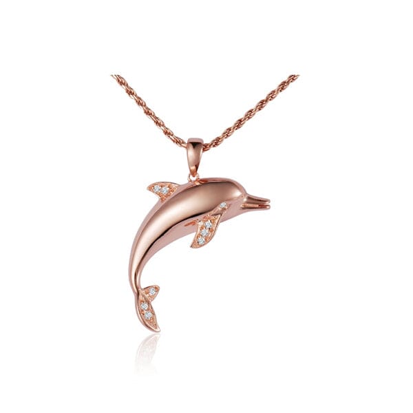medium dolphin pendant with diamonds set in 14k solid rose gold