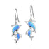The picture shows a pair of 925 sterling silver opalite two dolphin earrings.