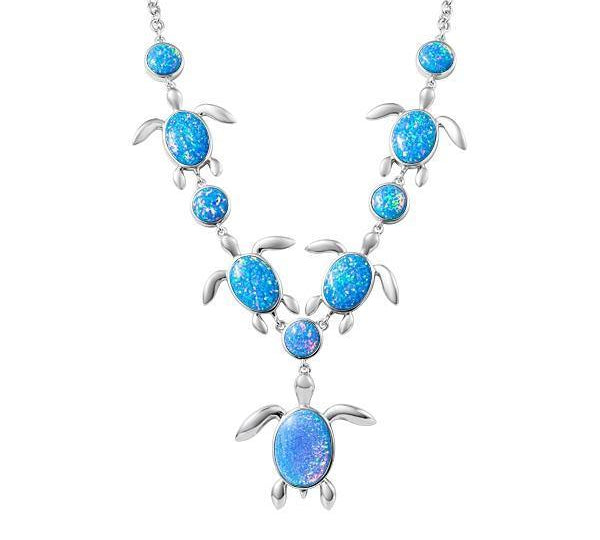 The picture shows a 925 sterling silver opalite sea turtle charm necklace.