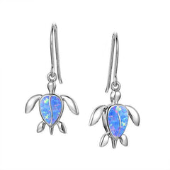 The picture shows a pair of 925 sterling silver opalite sea turtle hook earrings.