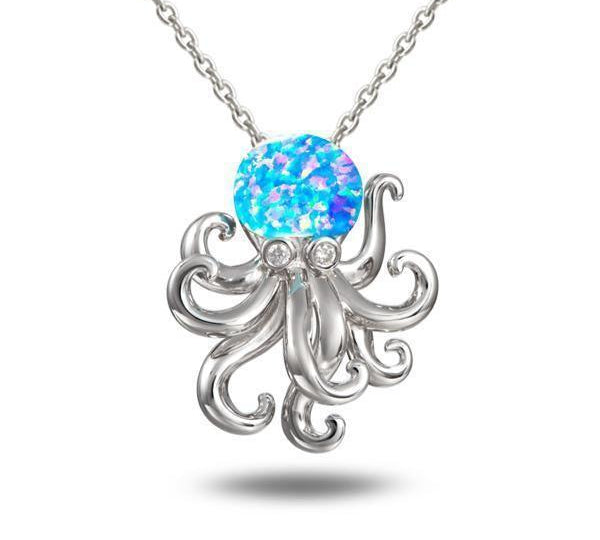 The picture shows a 925 sterling silver opalite octopus pendant with topaz.