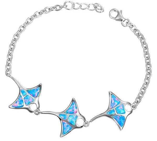 The picture shows a 925 sterling silver opalite three manta ray bracelet.