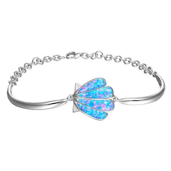 The picture shows a 925 sterling silver opalite oyster shell bracelet.