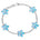 In this photo there is a sterling silver charm bracelet with five plumeria flowers and blue opalite gemstones.