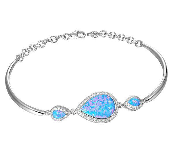 The picture shows a 925 sterling silver opalite three teardrop bracelet with topaz