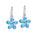 In this photo there is a pair of sterling silver plumeria hook earrings with blue opalite gemstones.