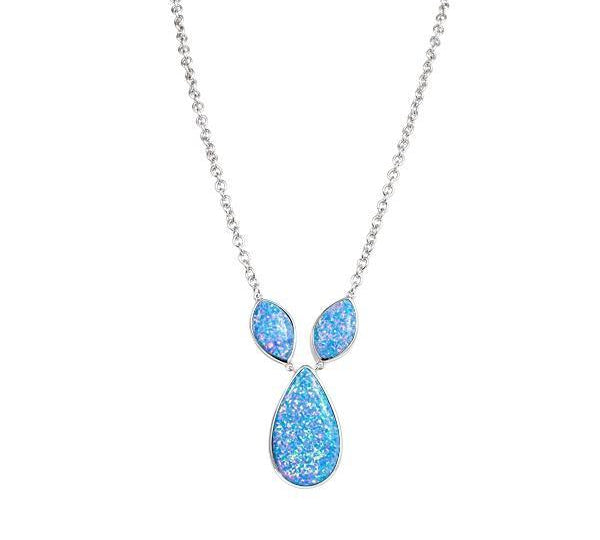 The picture shows a 925 sterling silver opalite three drop necklace.