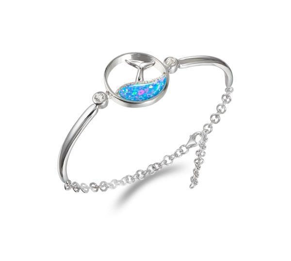 The picture shows a 925 sterling silver opalite whale tail wave bracelet.
