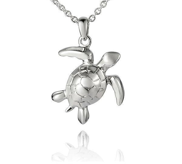 The picture shows a large 925 sterling silver sea turtle pendant.