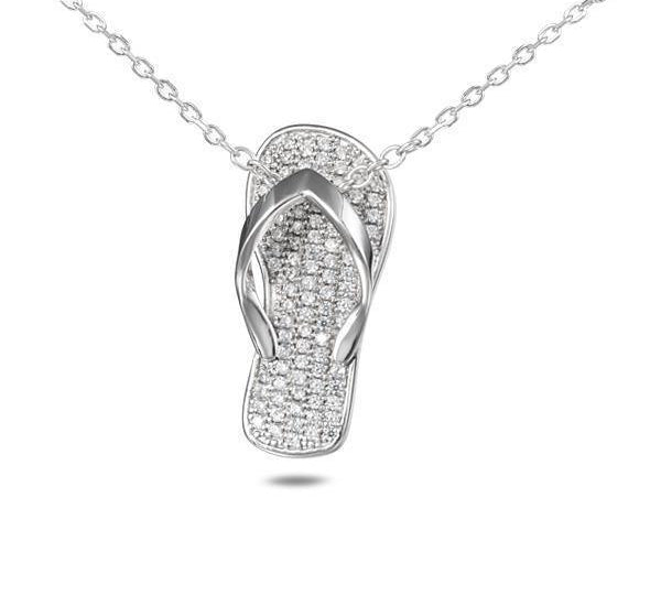 In this photo there is a sterling silver beach slipper pendant with topaz gemstones.