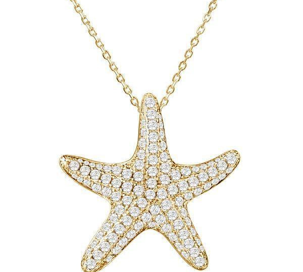 The picture shows a 925 sterling silver, yellow gold plated, cushion sea star pendant with topaz.