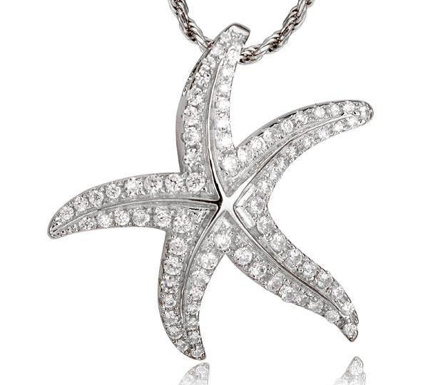 The picture shows a 14K white gold starfish pendant with diamonds.