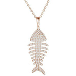 The picture shows a 925 sterling silver pavé rose gold vermeil fish bone pendant with topaz.