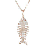 The picture shows a 925 sterling silver pavé rose gold vermeil fish bone pendant with topaz.