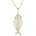 The picture shows a large 14K yellow gold fishbone pendant with diamonds