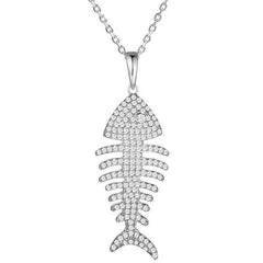 The picture shows a 925 sterling silver pavé fish bone pendant with topaz.