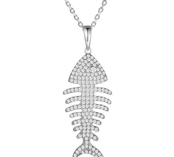 The picture shows a 925 sterling silver pavé fish bone pendant with topaz.