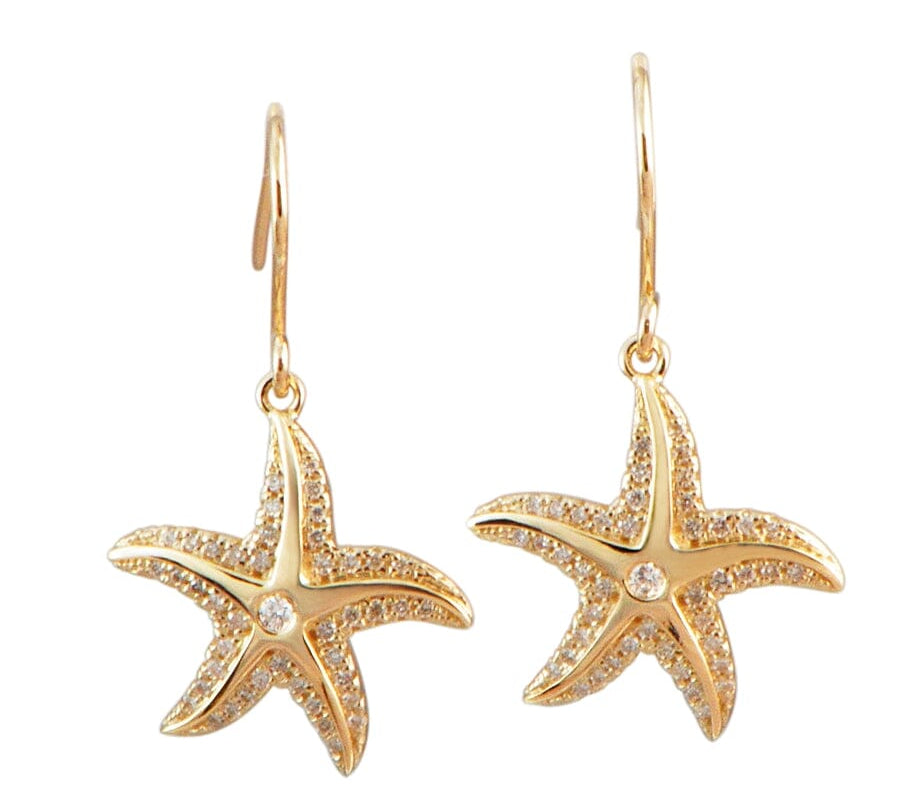 Pavé Hau'oli Starfish Earrings Earrings Island by Koa Nani Yellow Gold 