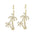 The picture shows a pair of 14K yellow gold pavé palm trees hook earrings with diamonds.