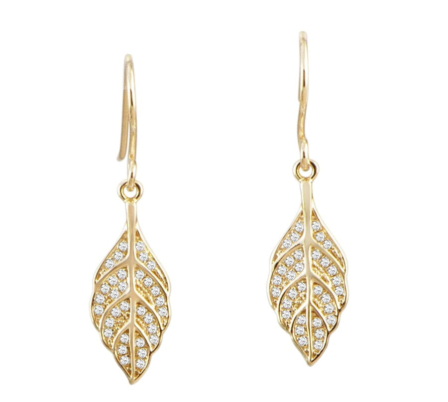 Pavé Maile Leaf Earrings Earrings Island by Koa Nani Yellow Gold 