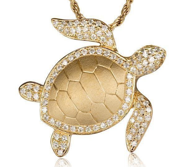 The picture shows a 925 sterling silver, yellow gold plated, sea turtle pendant with topaz.