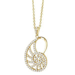 The picture shows a 925 sterling silver pavé yellow gold vermeil nautilus shell pendant with topaz.
