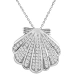 The picture shows a 925 sterling silver, white gold-vermeil, pavé oyster shell pendant with topaz.