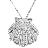 The picture shows a 925 sterling silver, white gold-vermeil, pavé oyster shell pendant with topaz.