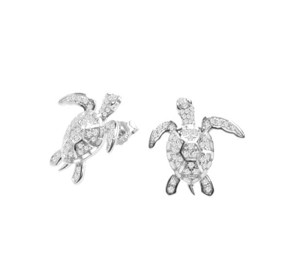 Pavé Paia Honu Stud Earrings Pendant Island by Koa Nani White Gold 