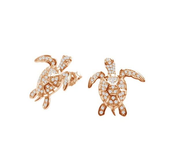 Pavé Paia Honu Stud Earrings Pendant Island by Koa Nani Rose Gold 