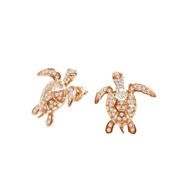 Pavé Paia Honu Stud Earrings Pendant Island by Koa Nani Rose Gold 