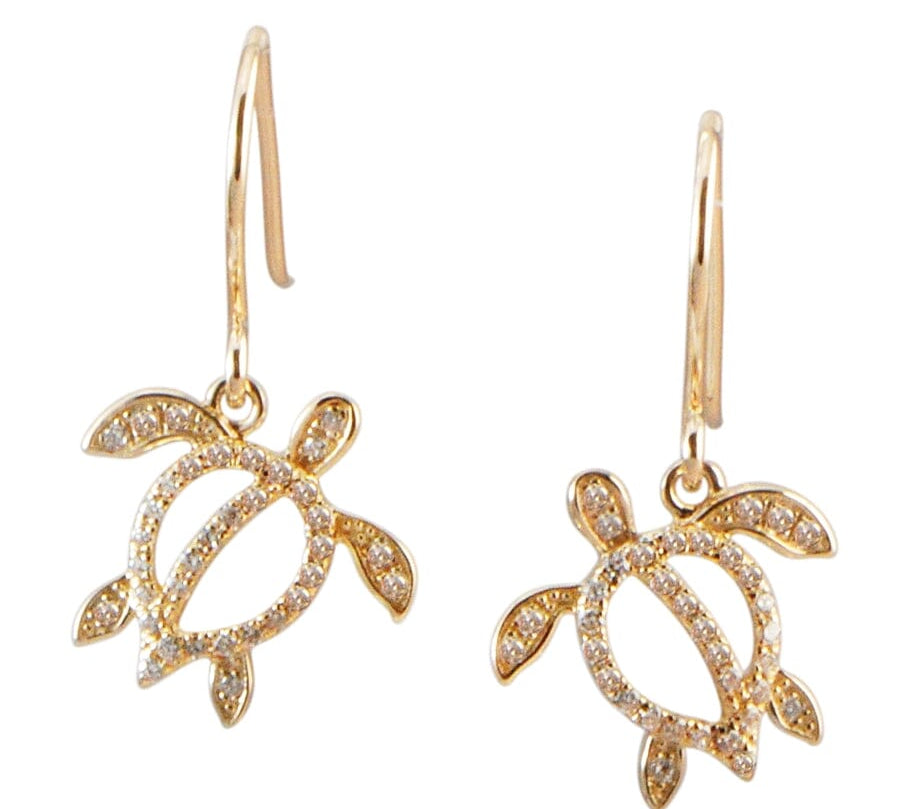 Pavé Polynesian Honu Earrings Earrings Island by Koa Nani Yellow Gold 