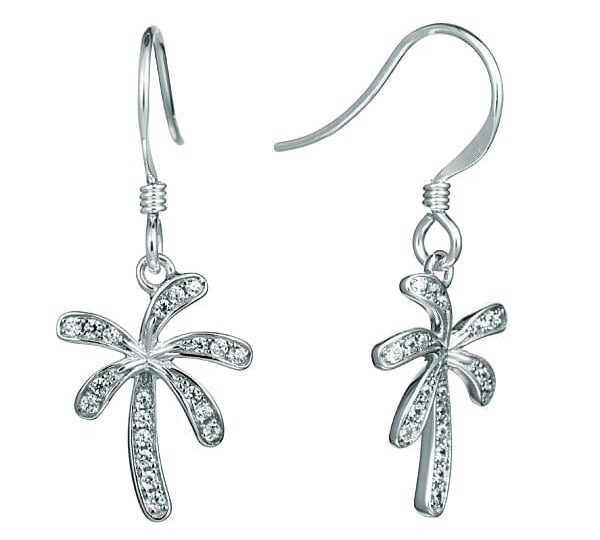 Pavé Retro Palm Tree Hook Earrings Earrings Island by Koa Nani White Gold 