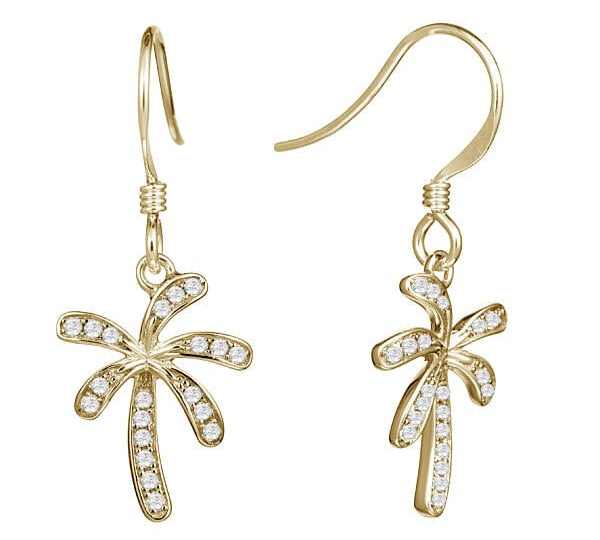 Pavé Retro Palm Tree Hook Earrings Earrings Island by Koa Nani Yellow Gold 