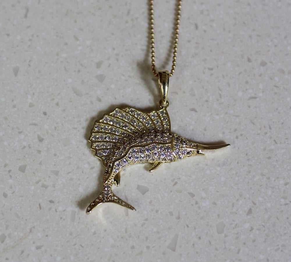 Pavé Sailfish Pendant with Diamonds Pendant Island by Koa Nani 