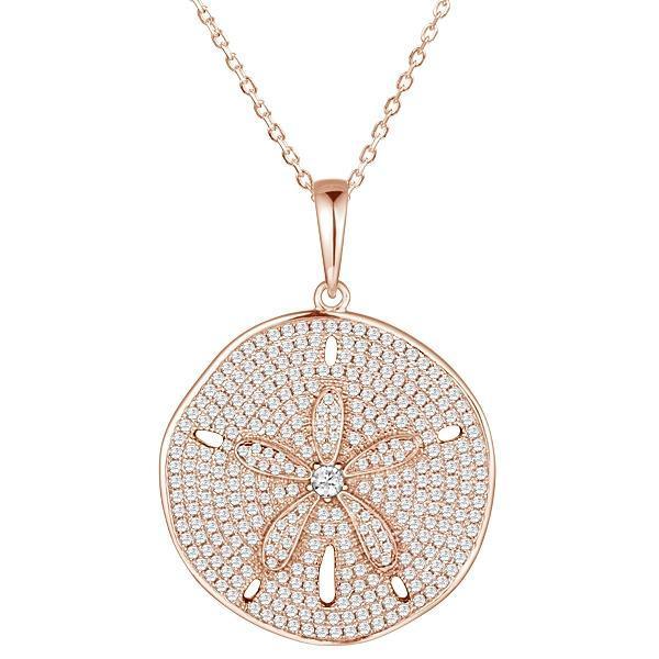 The picture shows a 14K rose gold pavé sand dollar pendant with diamonds.