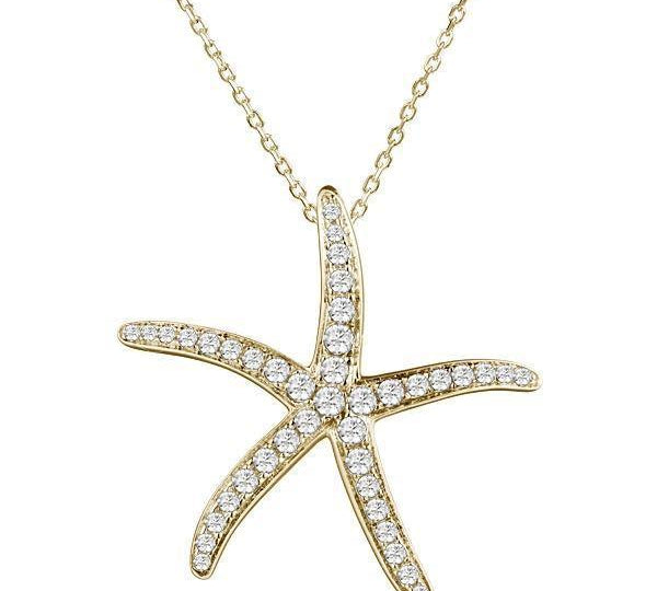 The picture shows a 925 sterling silver, yellow gold vermeil, sea star pendant with topaz.