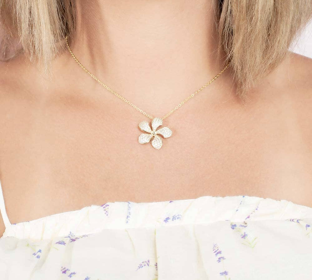 Pavé Sunrise Plumeria Pendant Pendant Island by Koa Nani 