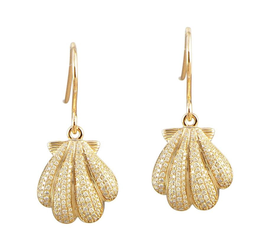 Pavé Sunrise Seashell Earrings Earrings Island by Koa Nani Yellow Gold 