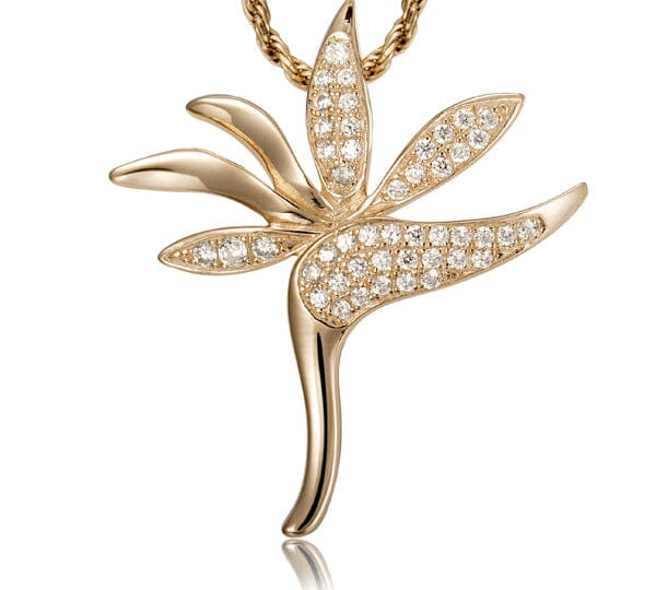 Pavé Tropical Bird of Paradise Pendant Pendant Island by Koa Nani Yellow Gold 