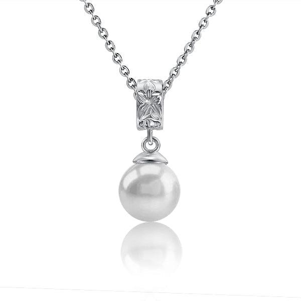 Pearl Engraved Plumeria Pendant Pendant Island by Koa Nani Freshwater Pearl 