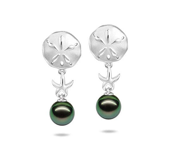 Pearl Hokuhele Sand Dollar Earrings Earrings Island by Koa Nani Tahitian Pearl 