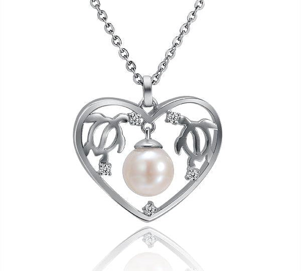 Pearl Honu Heart Pendant Pendant Island by Koa Nani Akoya Pearl 