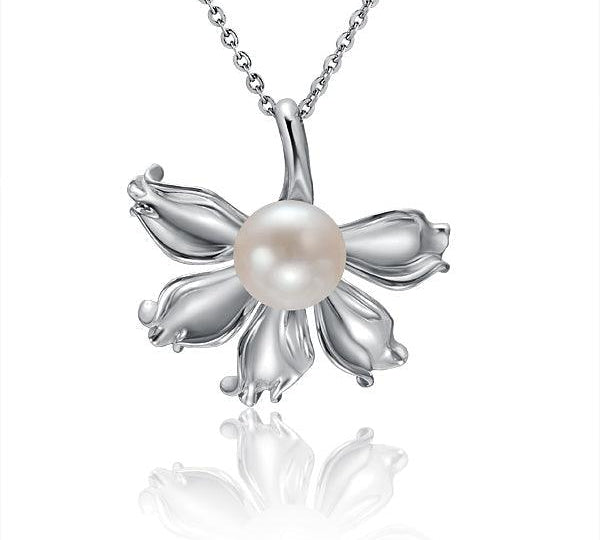 Pearl Naupaka Flower Pendant Pendant Island by Koa Nani Akoya Pearl 